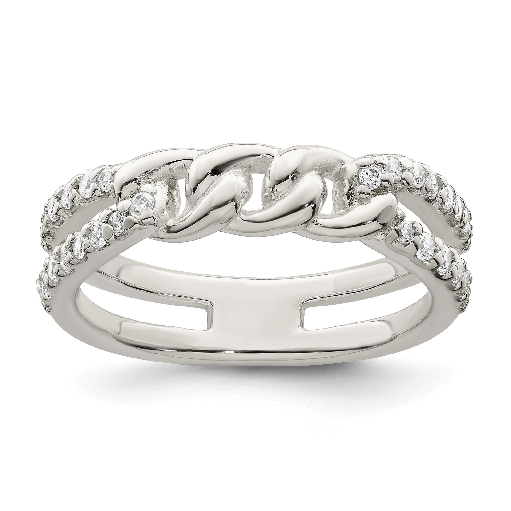 Sterling Silver Polished CZ Chain Detail Ring (QR7274-6)