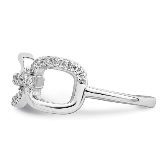 Sterling Silver Rhodium-plated Polished CZ 3 Square Ring