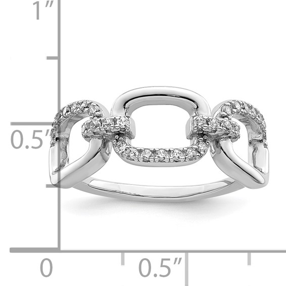 Sterling Silver Rhodium-plated Polished CZ 3 Square Ring