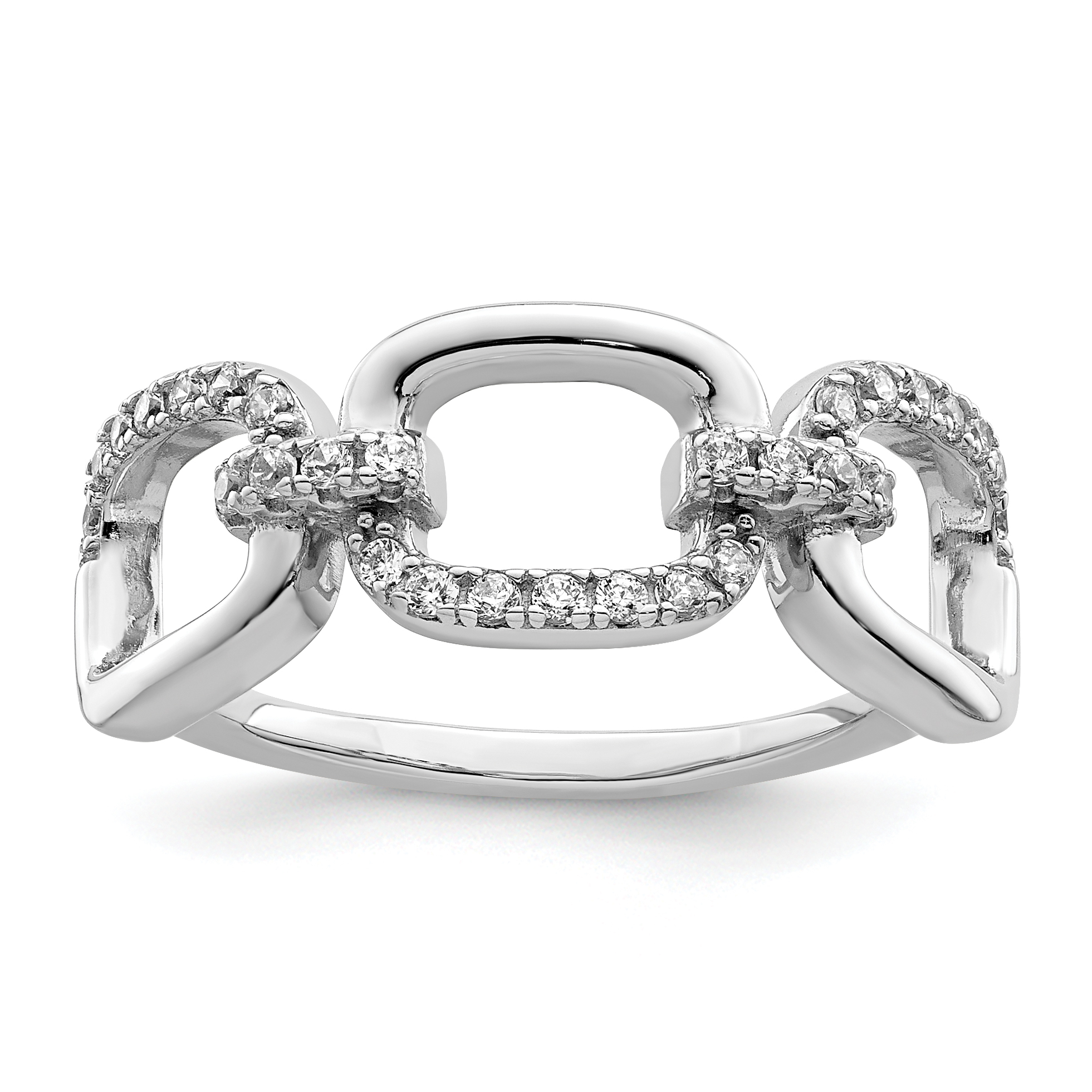 Sterling Silver Rhodium-plated Polished CZ 3 Square Ring (QR7277-6)