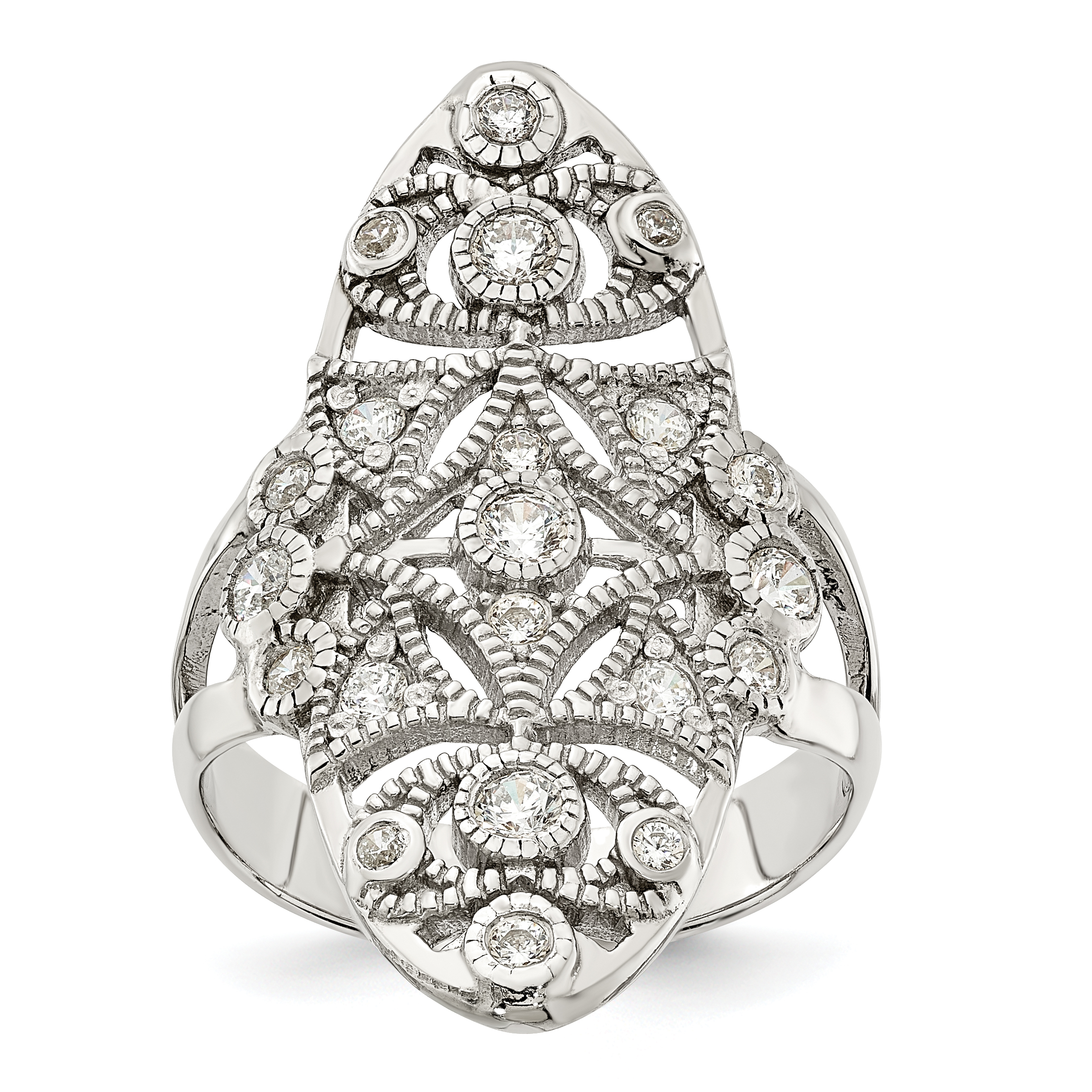 Sterling Silver Polished Fancy CZ Ring (QR7278-7)