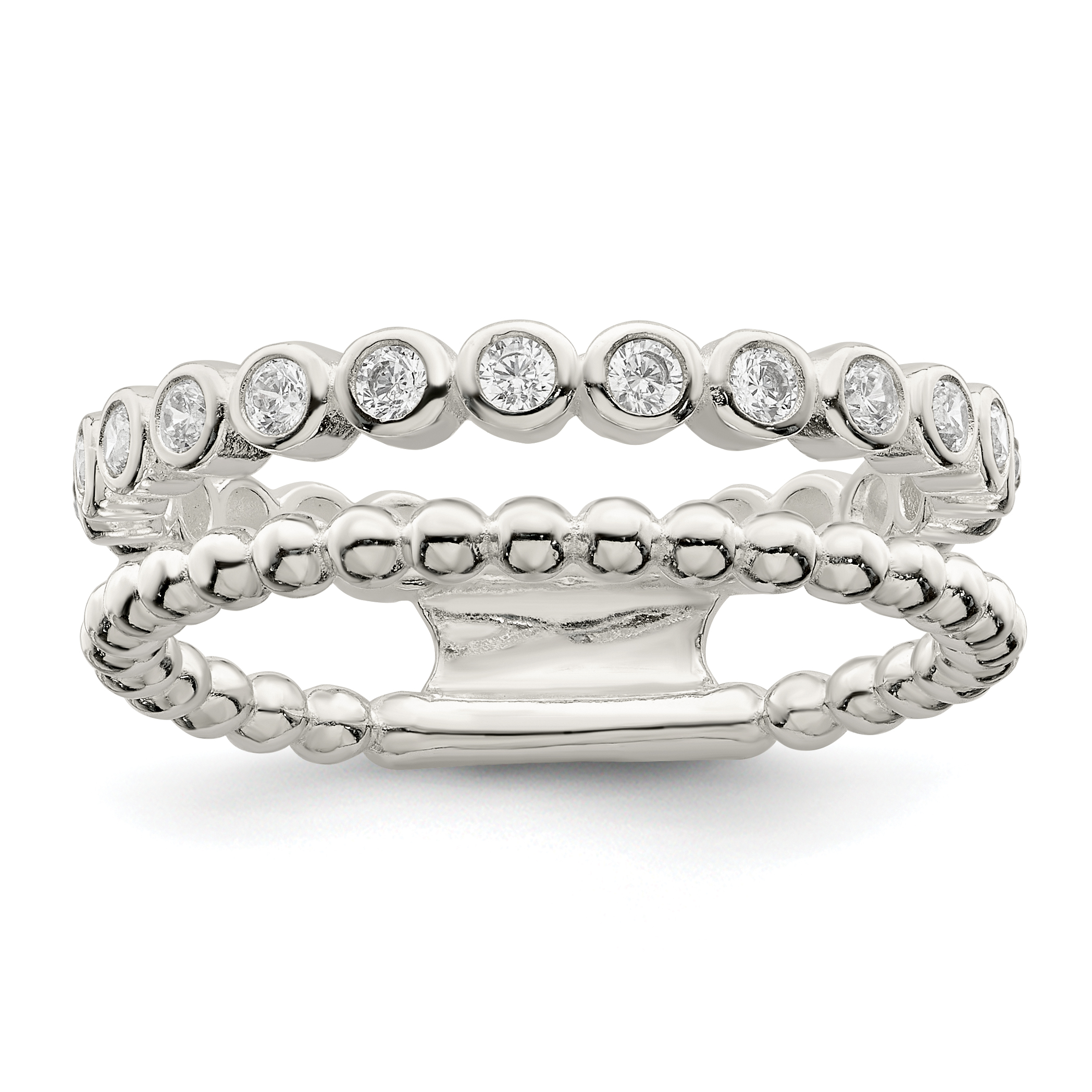 Sterling Silver Polished CZ Beaded Double Fancy Ring (QR7280-6)