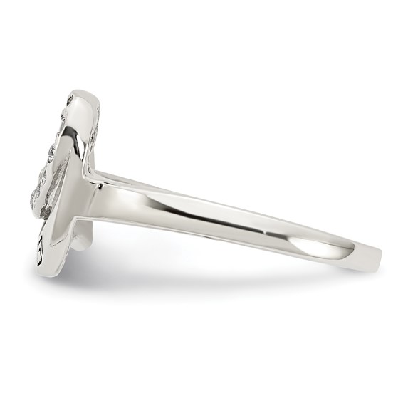 Sterling Silver Polished CZ Enameled Greek Key Ring