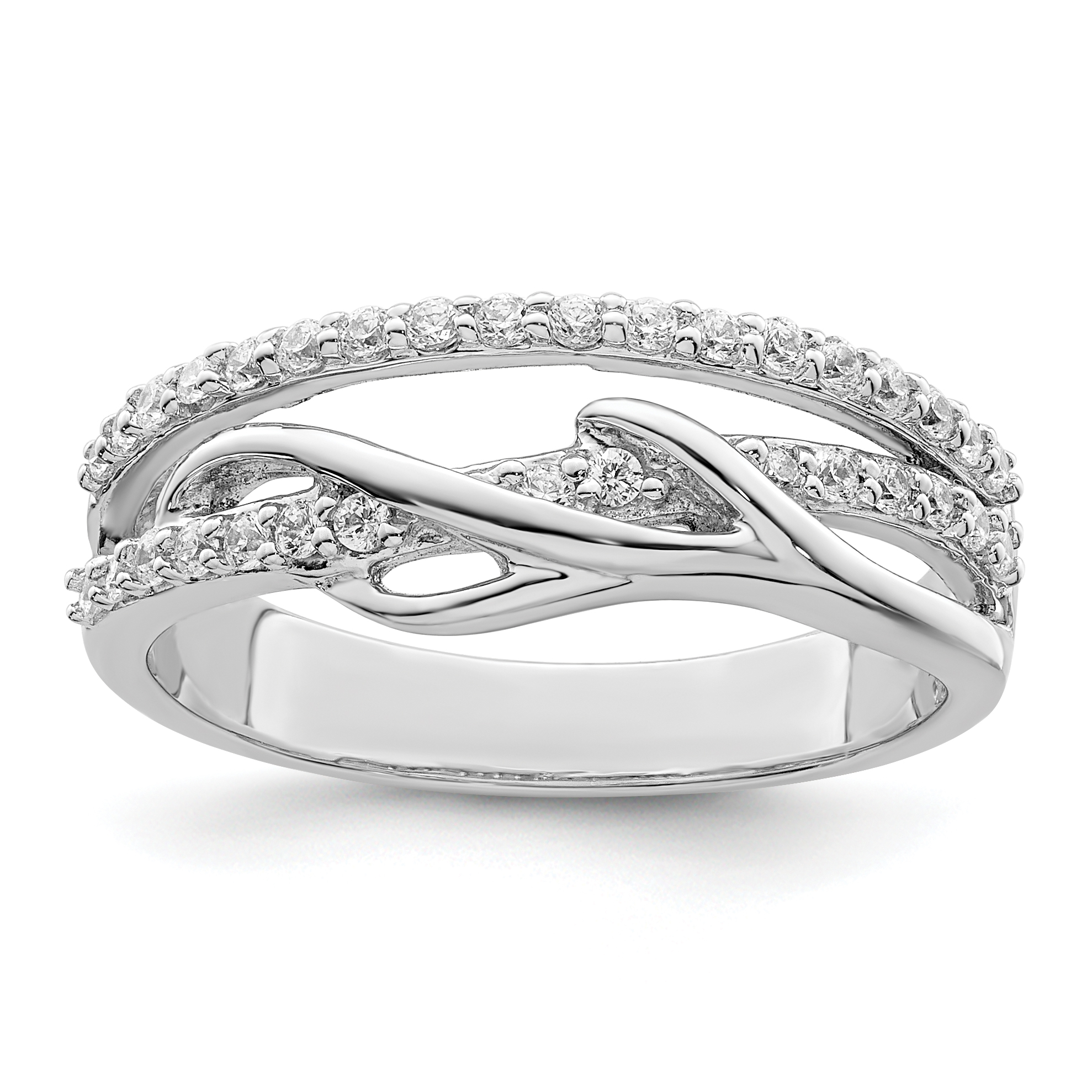 Sterling Silver Rhodium-plated CZ Twist Ring (QR7285-6)