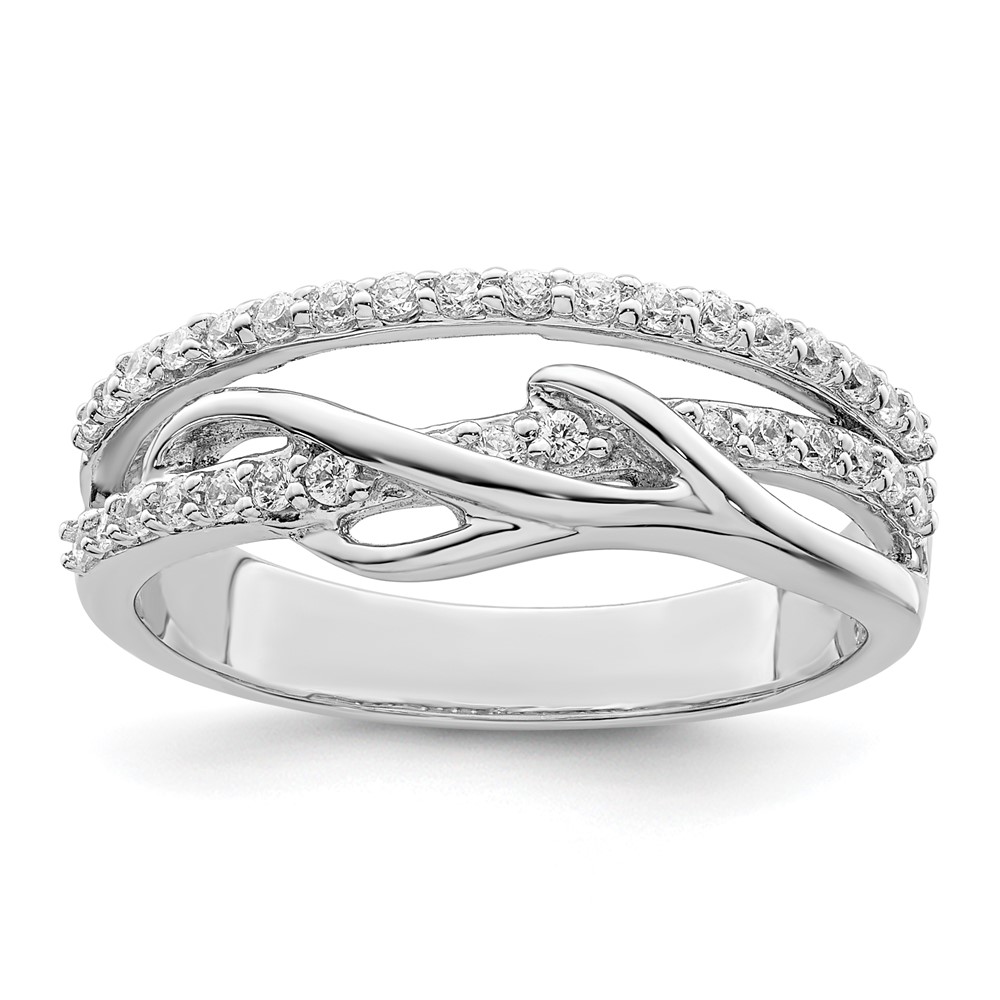 Sterling Silver Rhodium-plated CZ Twist Ring (QR7285-6)