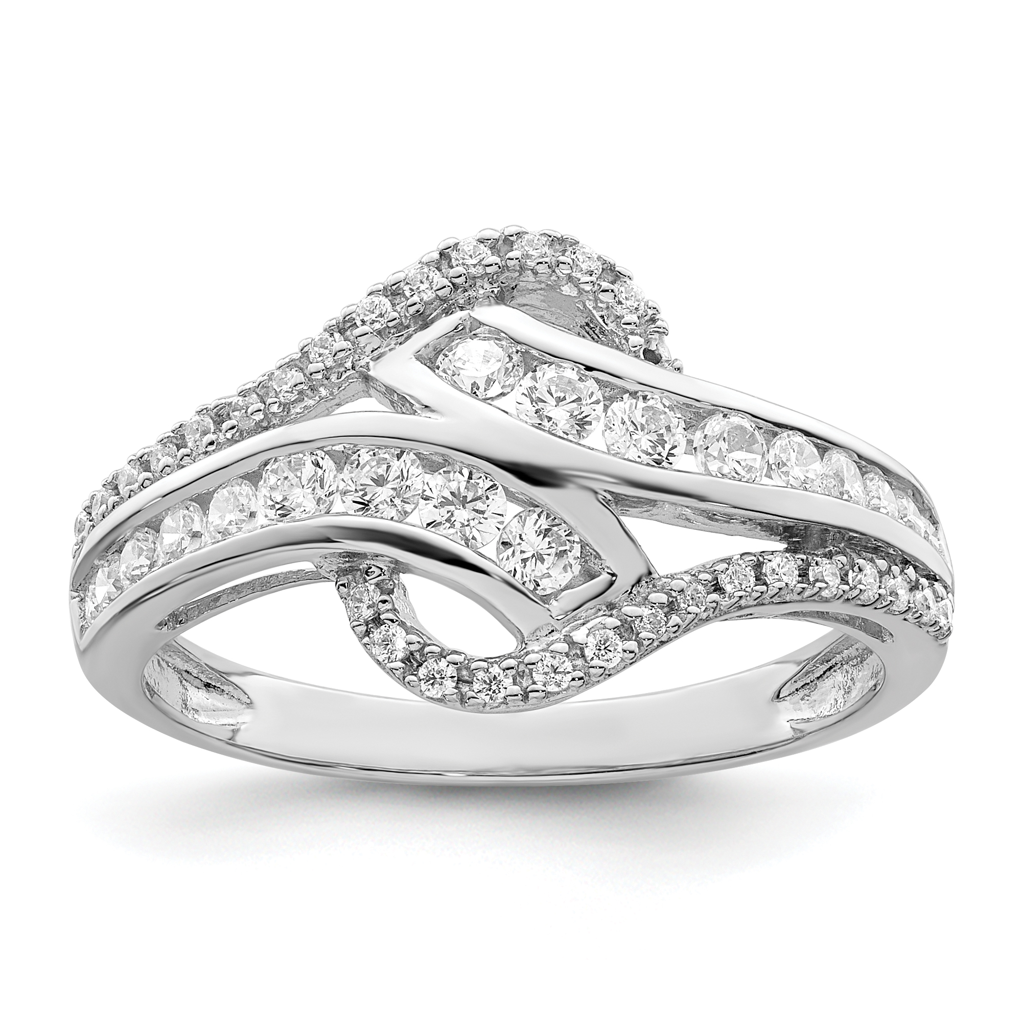 Sterling Silver Rhodium-plated Twist CZ Ring (QR7286-6)
