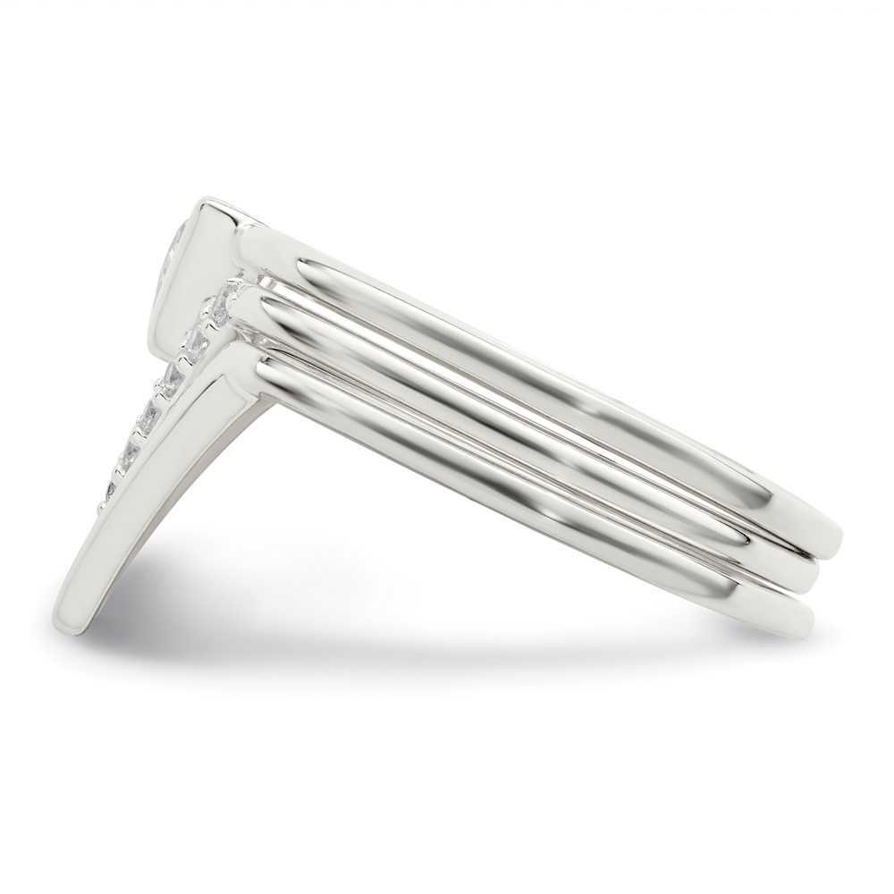 Sterling Silver Polished Triangle CZ 3 Ring Set (QR7290-6)
