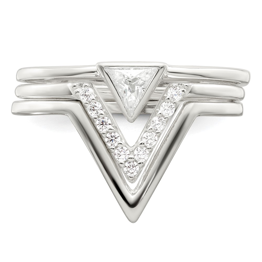 Sterling Silver Polished Triangle CZ 3 Ring Set (QR7290-6)
