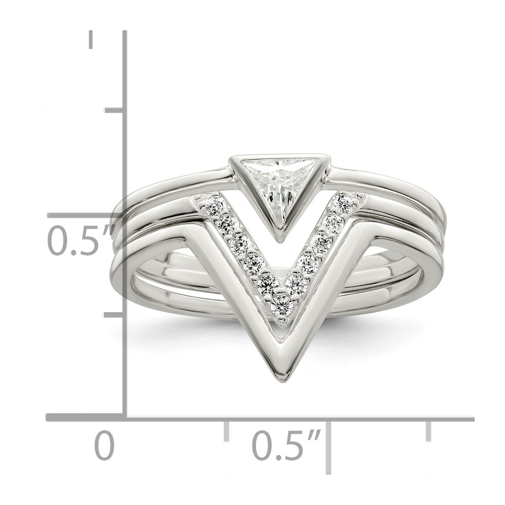 Sterling Silver Polished Triangle CZ 3 Ring Set (QR7290-6)