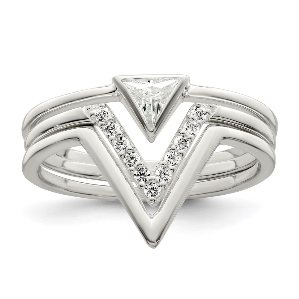 Sterling Silver Polished Triangle CZ 3 Ring Set (QR7290-6)