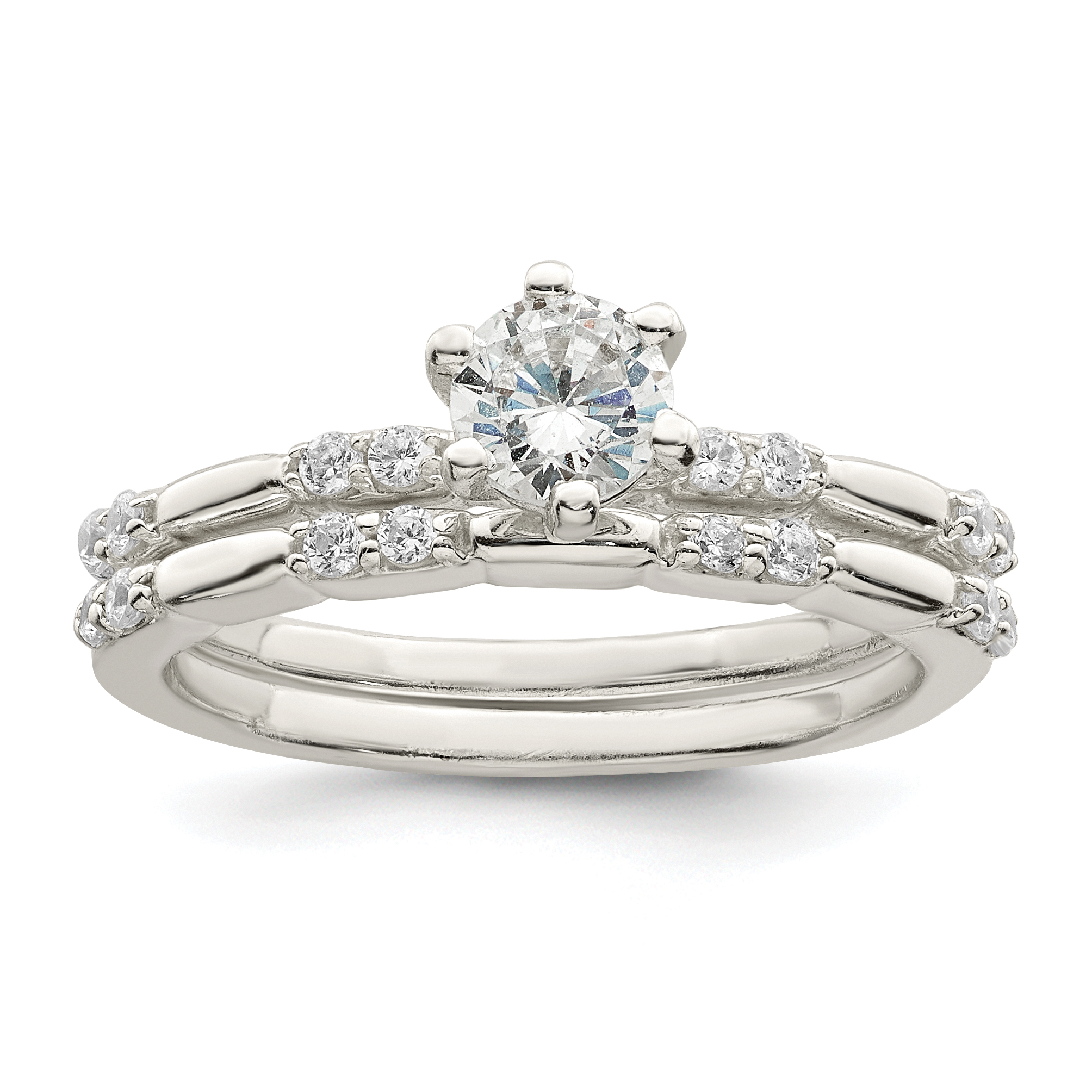 Sterling Silver Polished CZ Wedding Ring Set (QR7295-6)