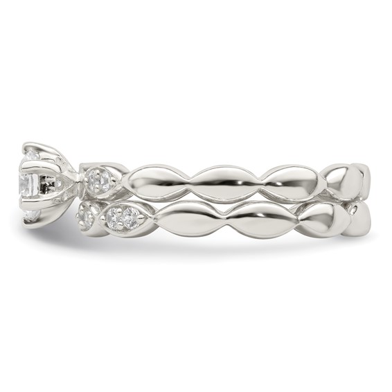 Sterling Silver Polished CZ Wedding Ring Set