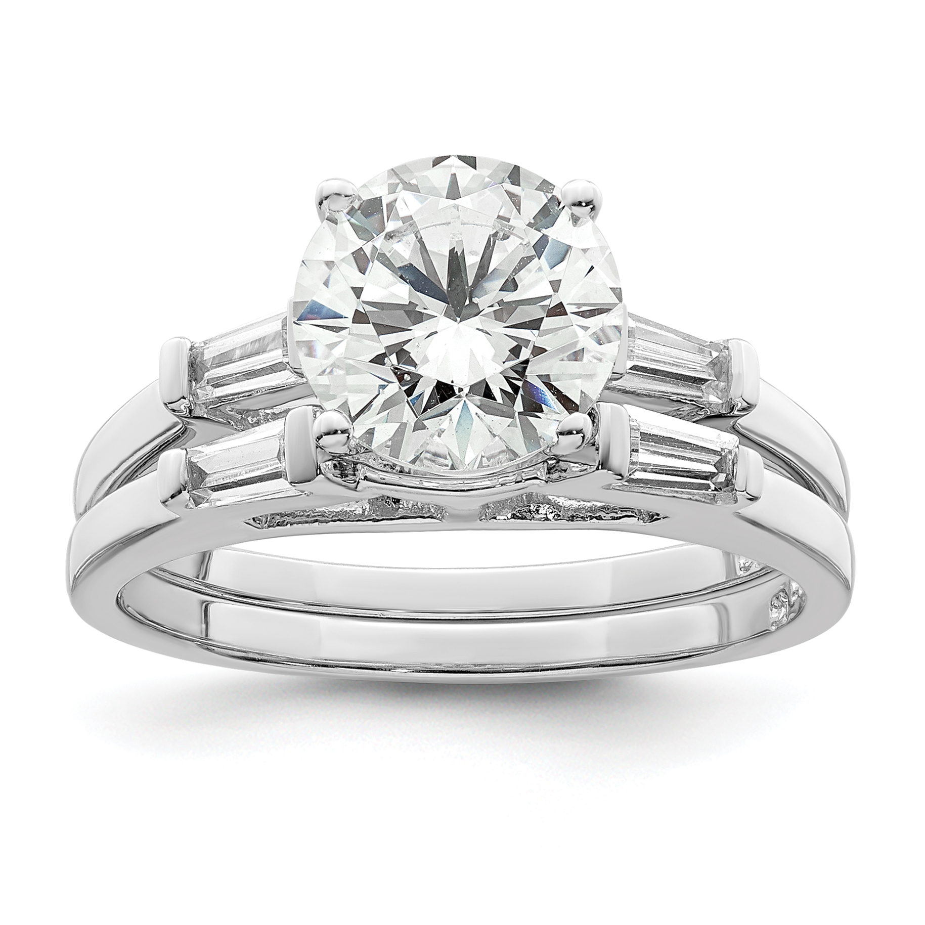Sterling Silver Rhodium-plated CZ Two Piece Wedding Set Rings (QR7298-8)