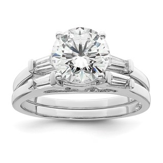 Sterling Silver Rhodium-plated CZ Two Piece Wedding Set Rings