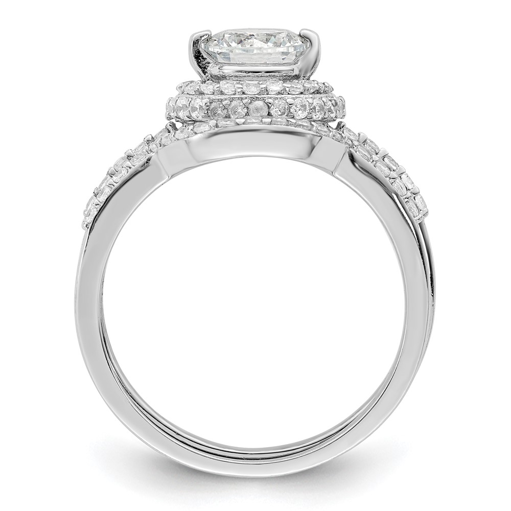 Sterling Silver Rhodium-plated CZ Halo Engagement Ring & Band Set (QR7299-6)
