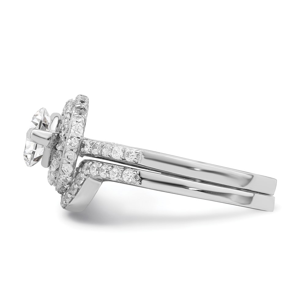 Sterling Silver Rhodium-plated CZ Halo Engagement Ring & Band Set (QR7299-6)