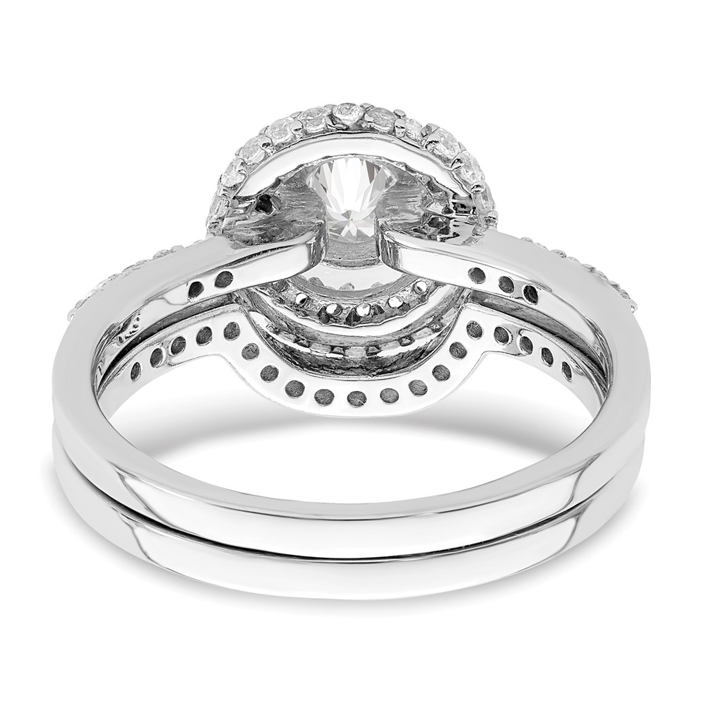 Sterling Silver Rhodium-plated CZ Halo Engagement Ring & Band Set (QR7299-6)