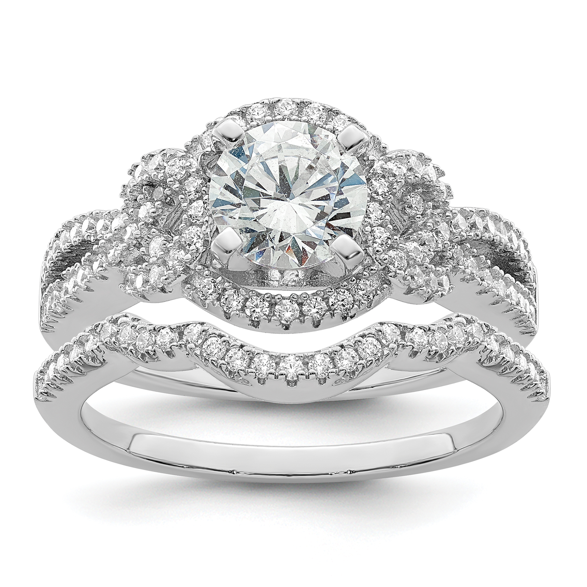 Sterling Silver Rhodium plated 2 piece CZ Bridal Ring Set (QR7300-6)