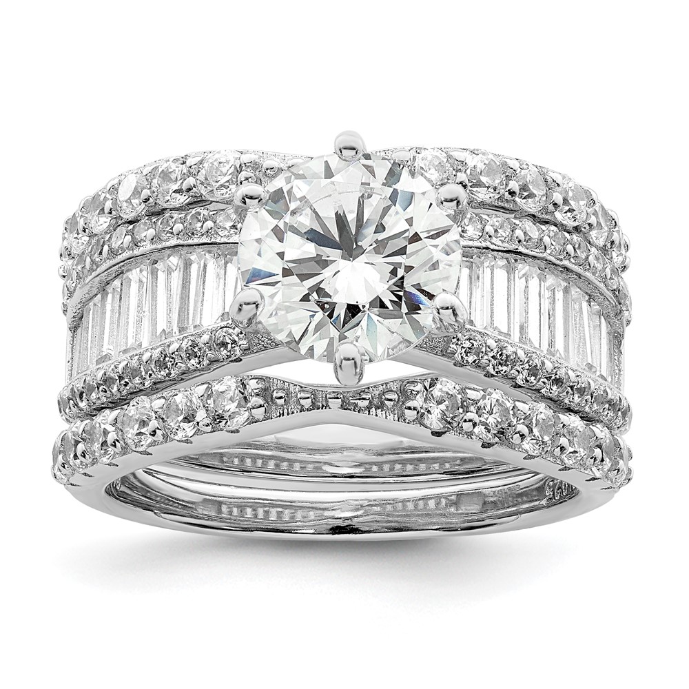 Sterling Silver Polished Rhodium-plated CZ Trio 3 Ring Set (QR7301-8)
