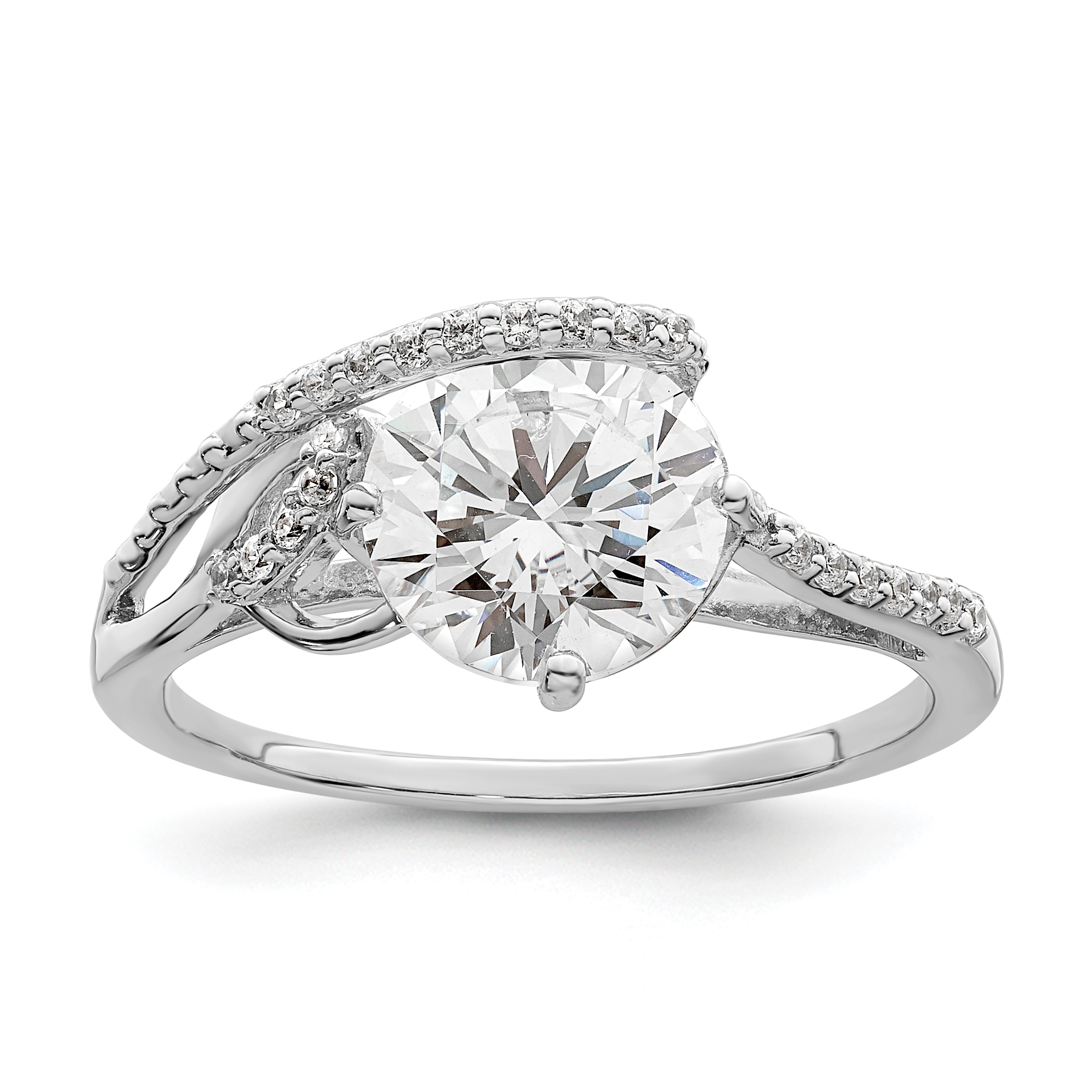 Sterling Silver Rhodium-plated Overlap CZ Ring (QR7308-6)