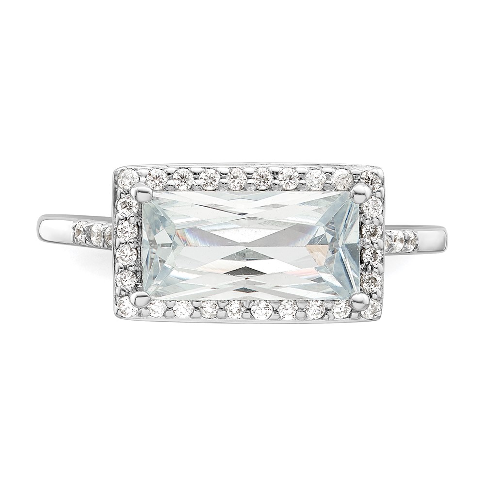 Sterling Silver Rhodium-plated Rectangular Shaped Halo CZ Ring (QR7312-8)