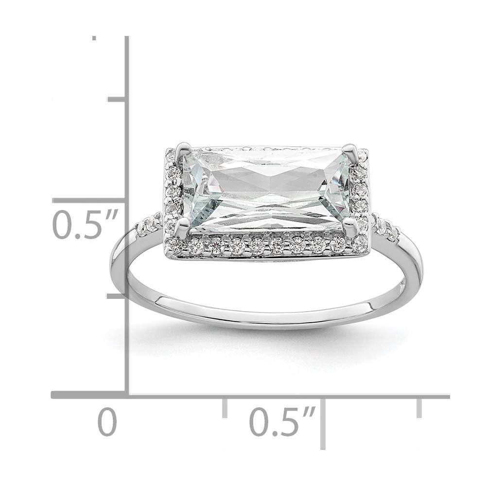 Sterling Silver Rhodium-plated Rectangular Shaped Halo CZ Ring (QR7312-8)
