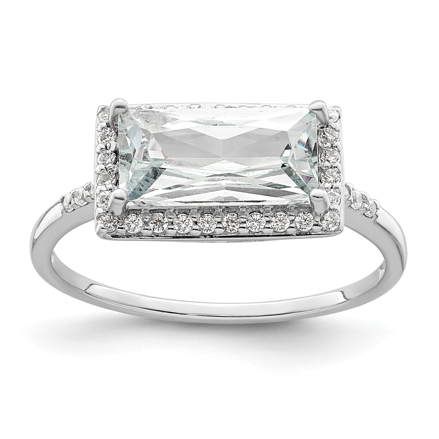 Sterling Silver Rhodium-plated Rectangular Shaped Halo CZ Ring (QR7312-8)