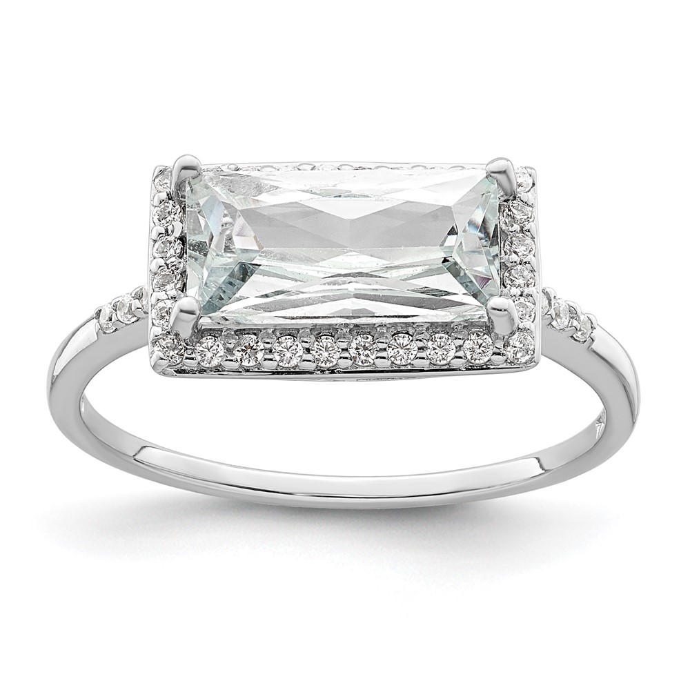 Sterling Silver Rhodium-plated Rectangular Shaped Halo CZ Ring (QR7312-8)