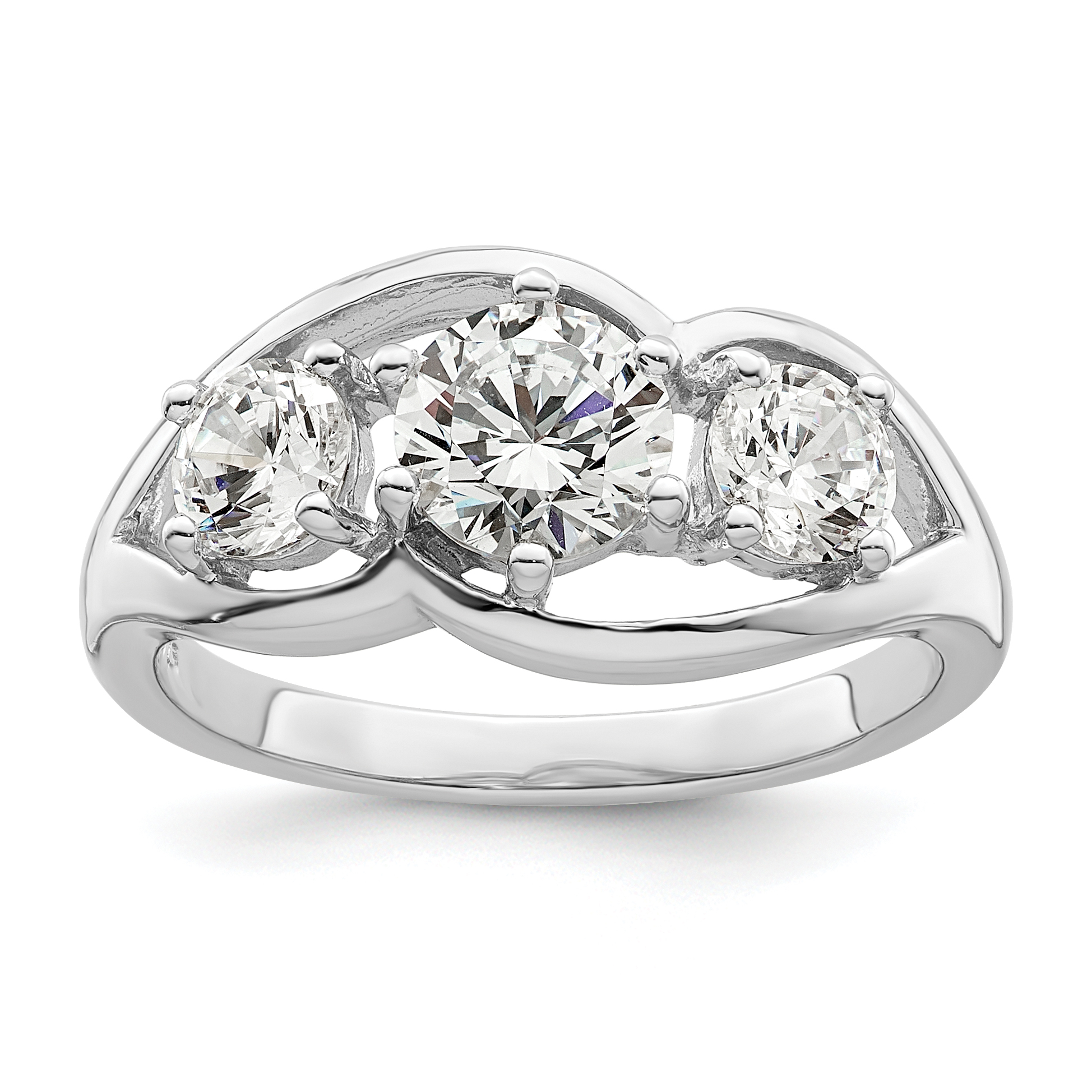 Sterling Silver Rhodium-plated Three Stone Twist CZ Ring (QR7314-6)