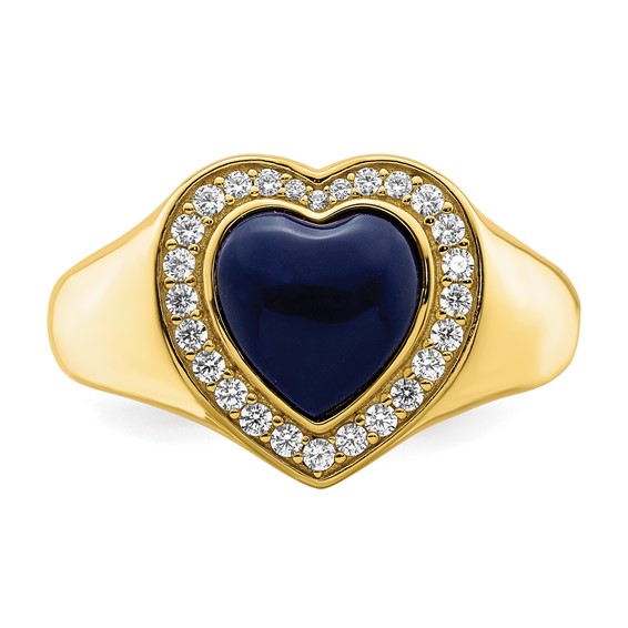 Sterling Silver Gold-tone CZ & Created Lapis Lazuli Heart Ring
