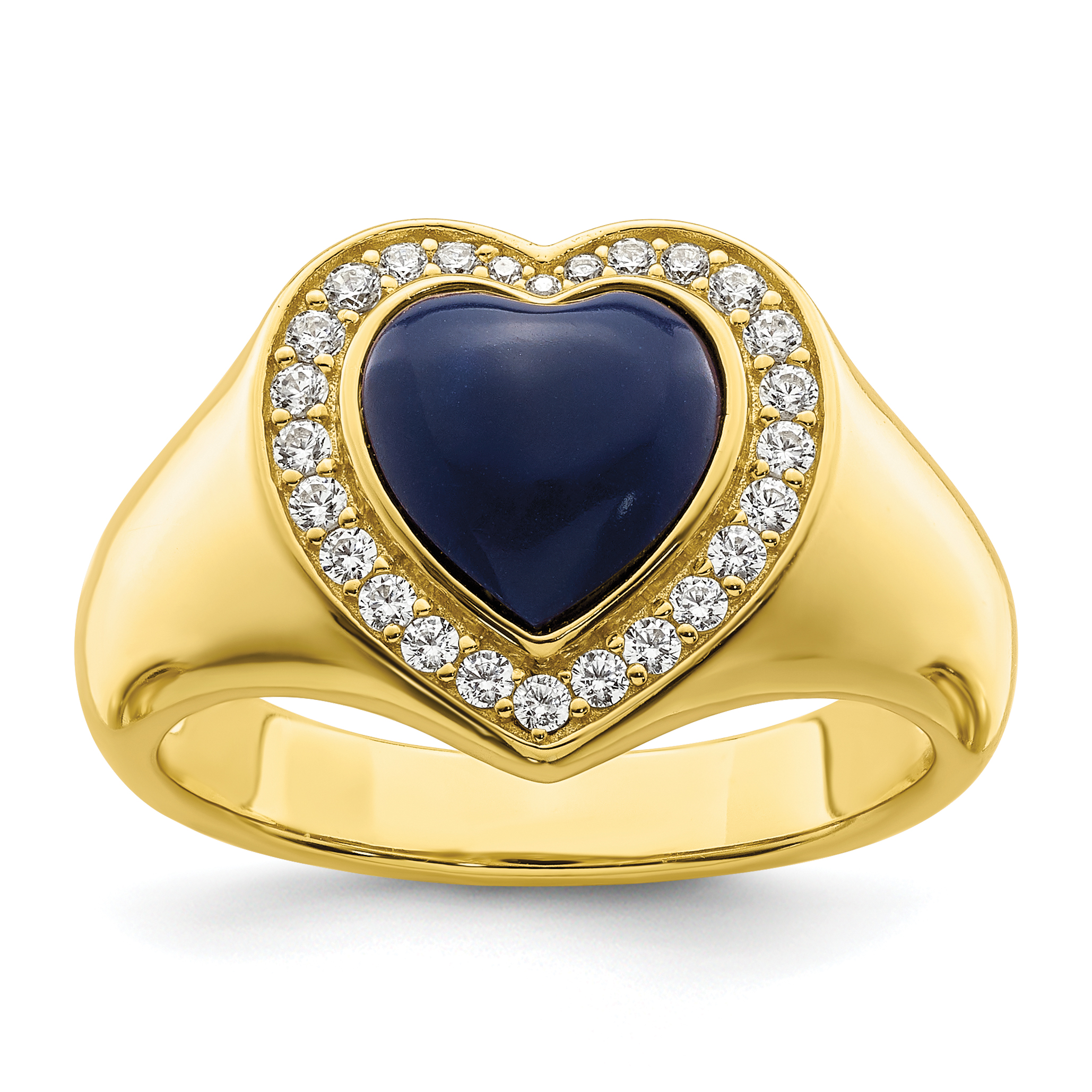 Sterling Silver Gold-tone CZ & Created Lapis Lazuli Heart Ring (QR7318-6)
