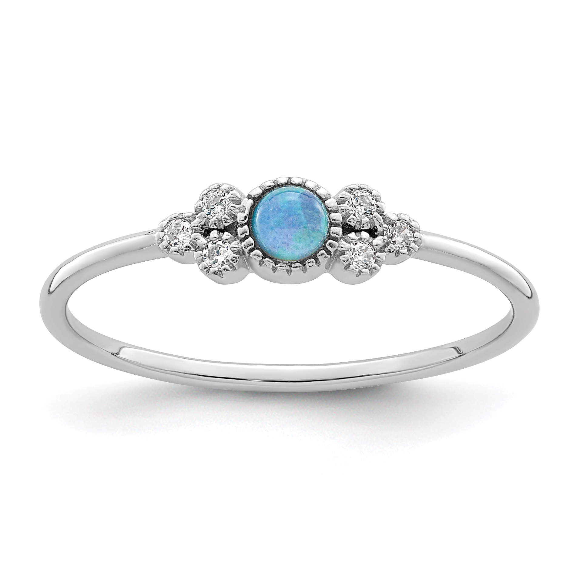 Sterling Silver Rhodium-plated Polished Lab Created Blue Opal Ring (QR7323-6)