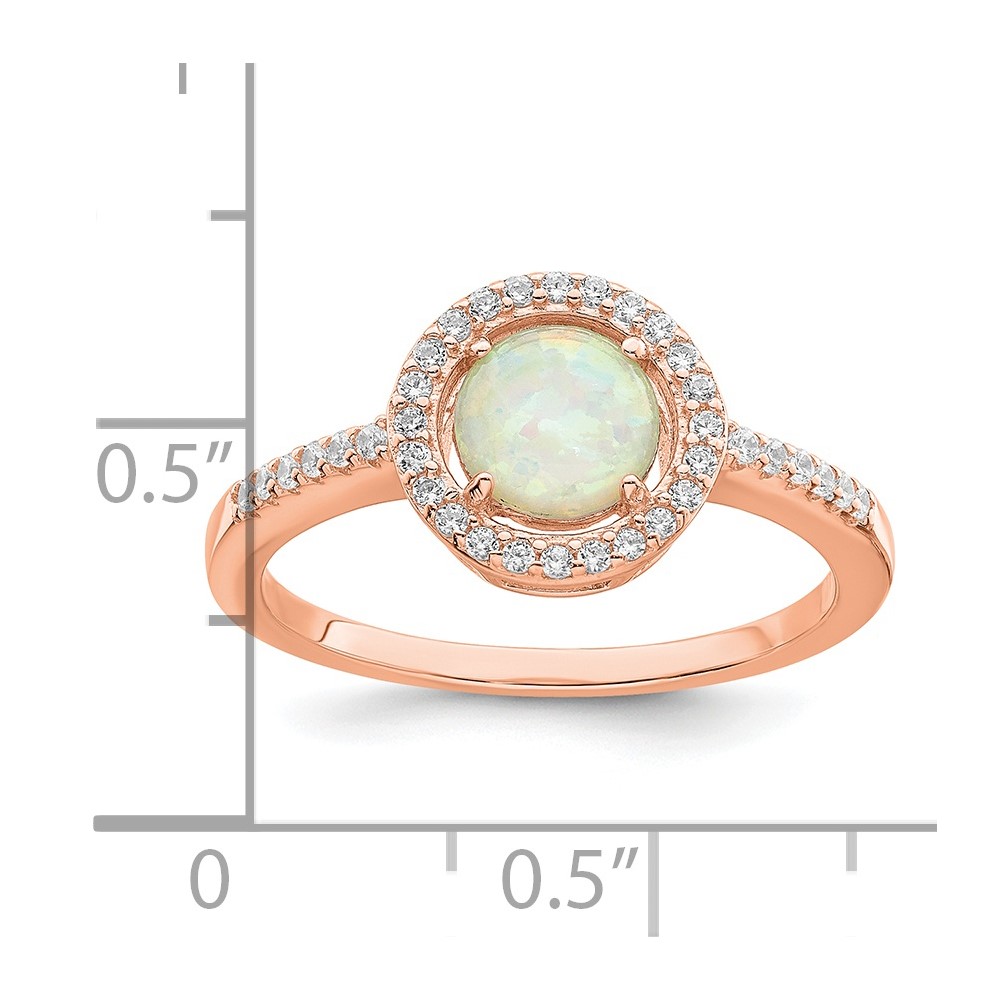 Sterling Silver Rose-tone White Created Opal CZ Halo Ring (QR7330-6)