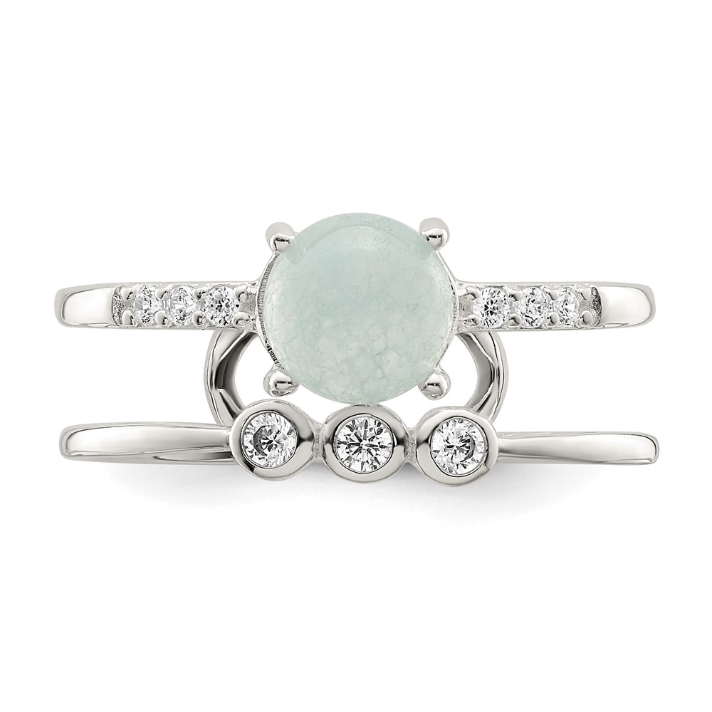 Sterling Silver Polished CZ and Light Blue Quartzite Double Ring (QR7336-8)
