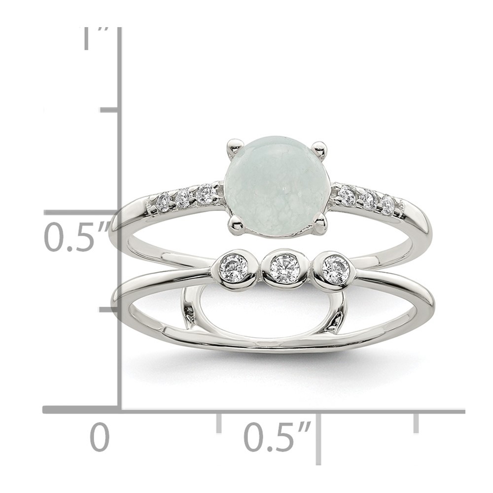 Sterling Silver Polished CZ and Light Blue Quartzite Double Ring (QR7336-8)
