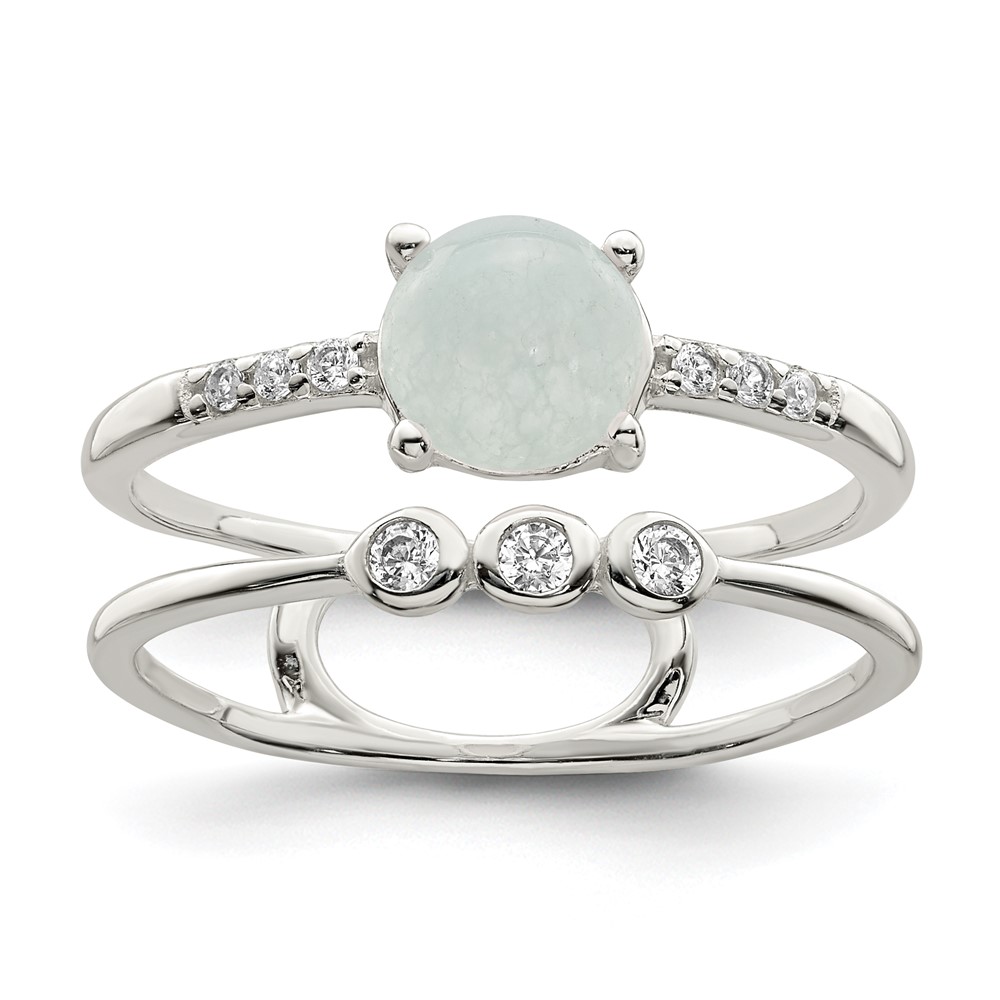 Sterling Silver Polished CZ and Light Blue Quartzite Double Ring (QR7336-6)