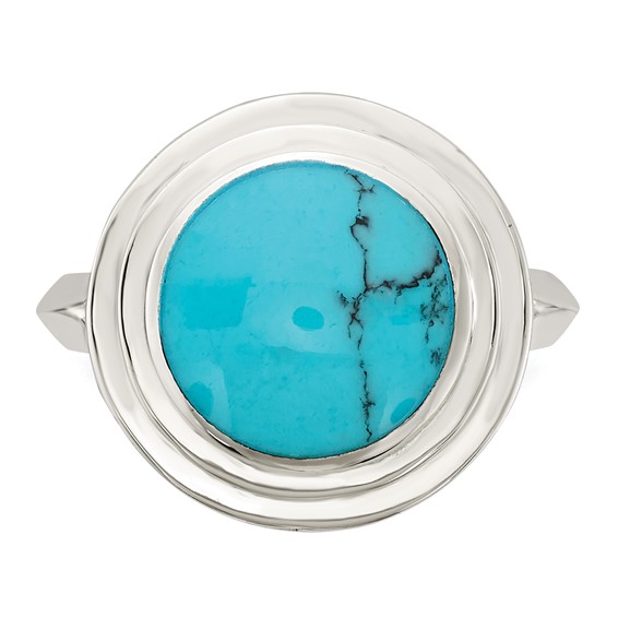 Sterling Silver Polished Round Imitation Turquoise Ring