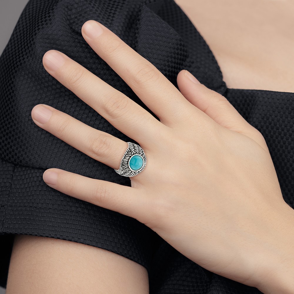 Sterling Silver Oxidized Imitation Turquoise Ring (QR7340-6)