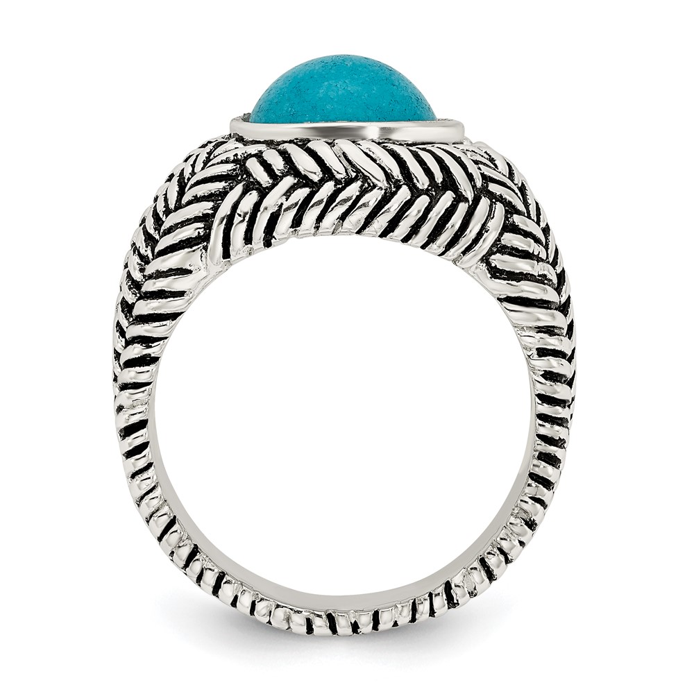 Sterling Silver Oxidized Imitation Turquoise Ring (QR7340-6)