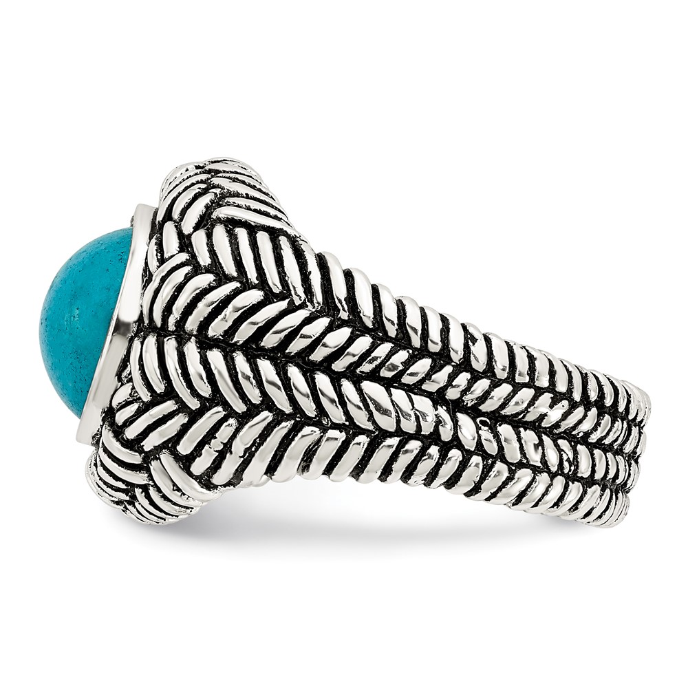 Sterling Silver Oxidized Imitation Turquoise Ring (QR7340-6)