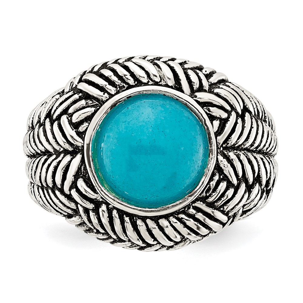 Sterling Silver Oxidized Imitation Turquoise Ring (QR7340-6)