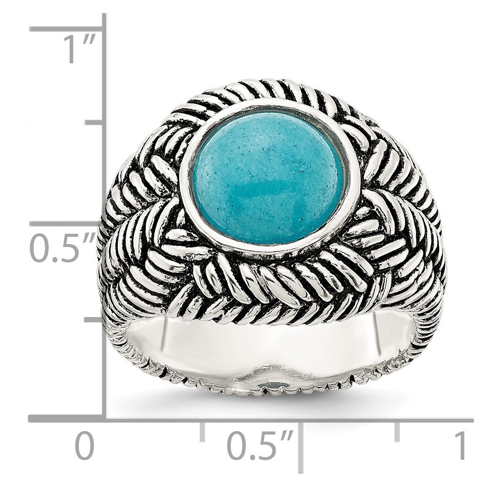 Sterling Silver Oxidized Imitation Turquoise Ring (QR7340-6)