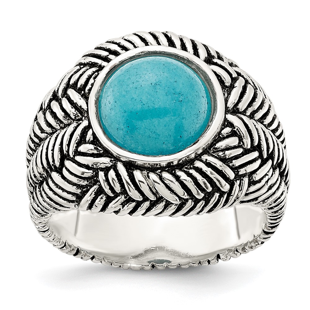 Sterling Silver Oxidized Imitation Turquoise Ring (QR7340-6)