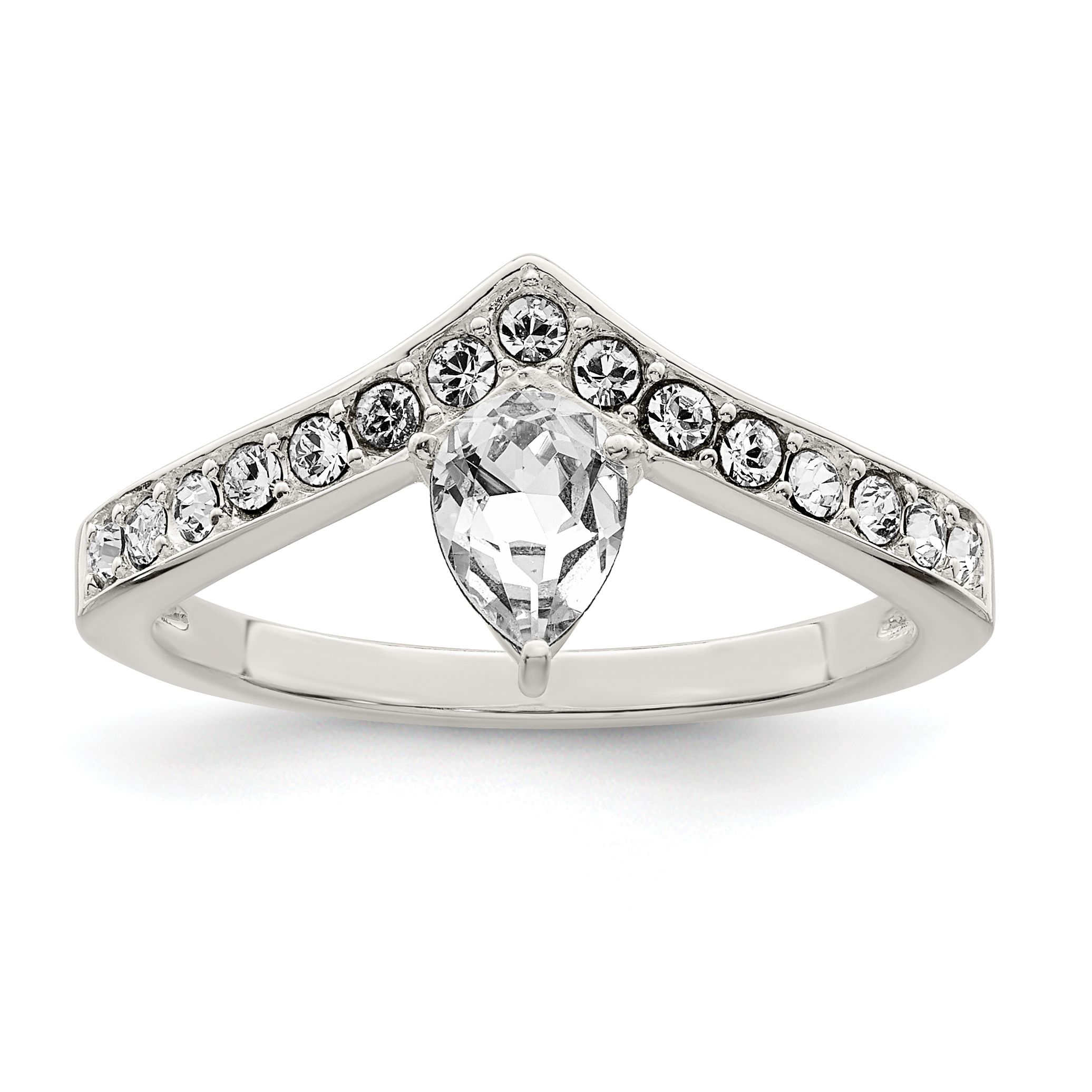 Sterling Silver CZ & Chinese Crystal Teardrop Ring (QR7341-6)