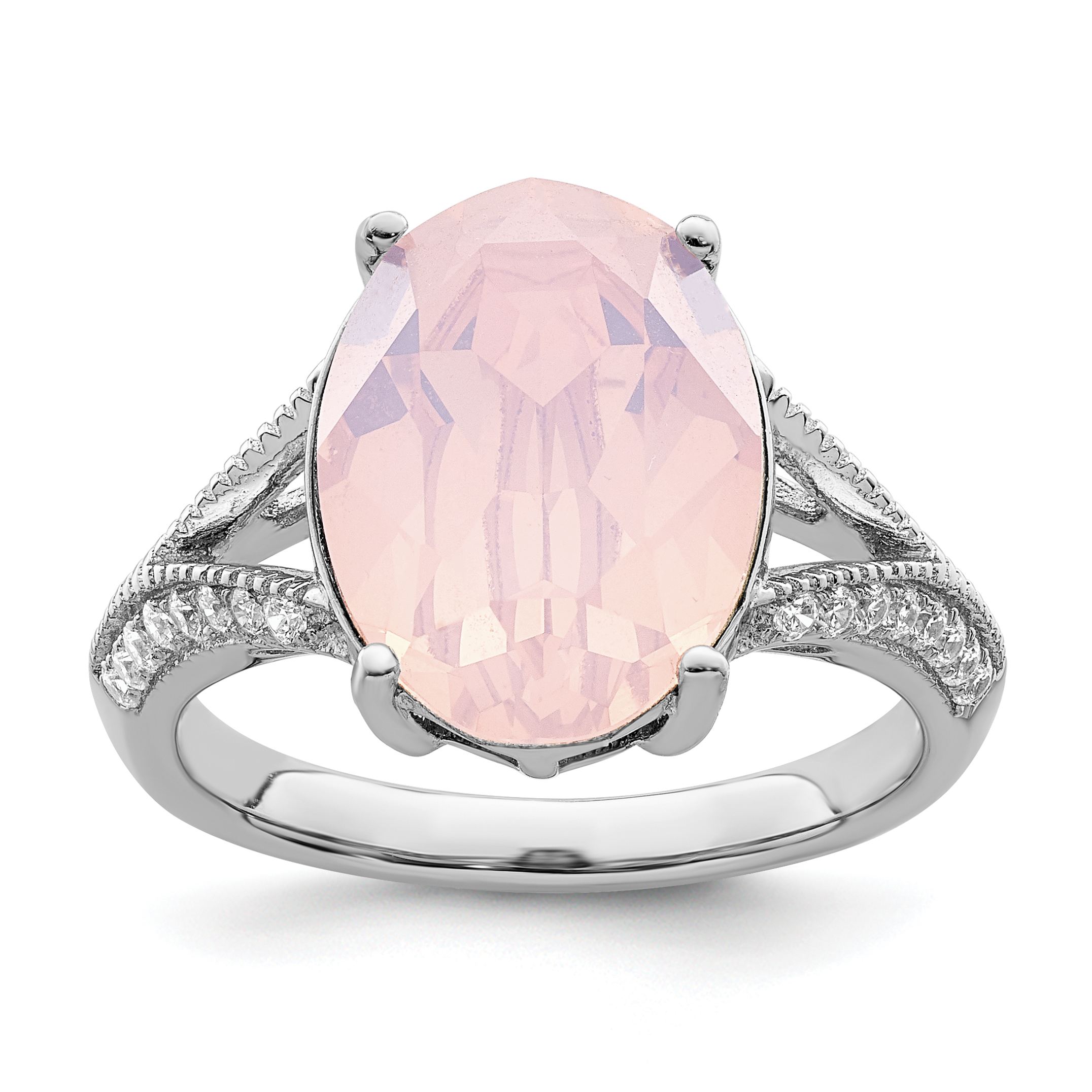 Sterling Silver Rhodium-plated Polished CZ & Pink Crystal Ring (QR7342-6)
