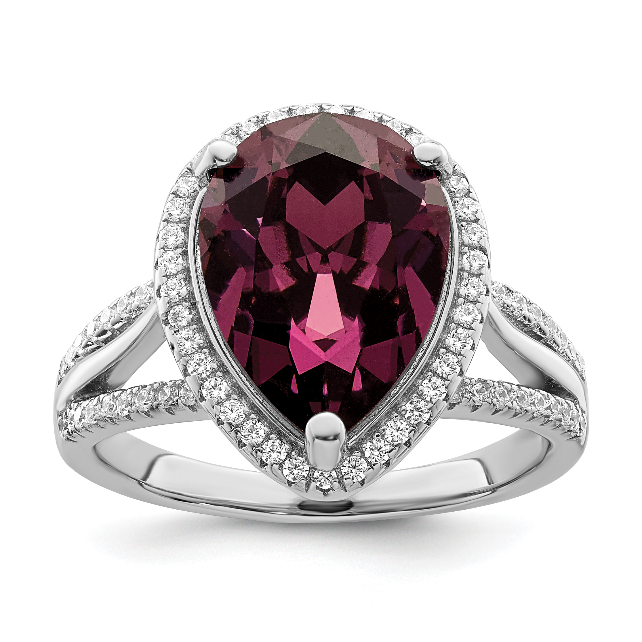 Sterling Silver Rhodium-plated CZ & Dk Purple Crystal Ring (QR7345-6)