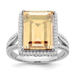 Sterling Silver Rhodium-plated Polished CZ & Yellow Crystal Ring