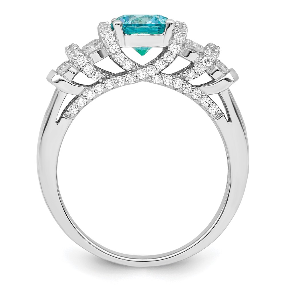 Sterling Silver Rhodium plated Blue Crystal & CZ Ring (QR7350-6)