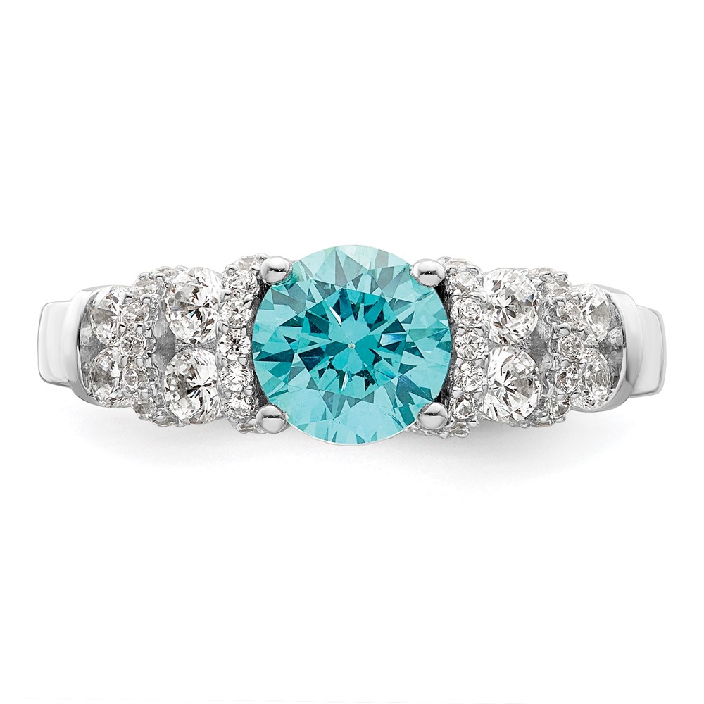 Sterling Silver Rhodium plated Blue Crystal & CZ Ring (QR7350-6)