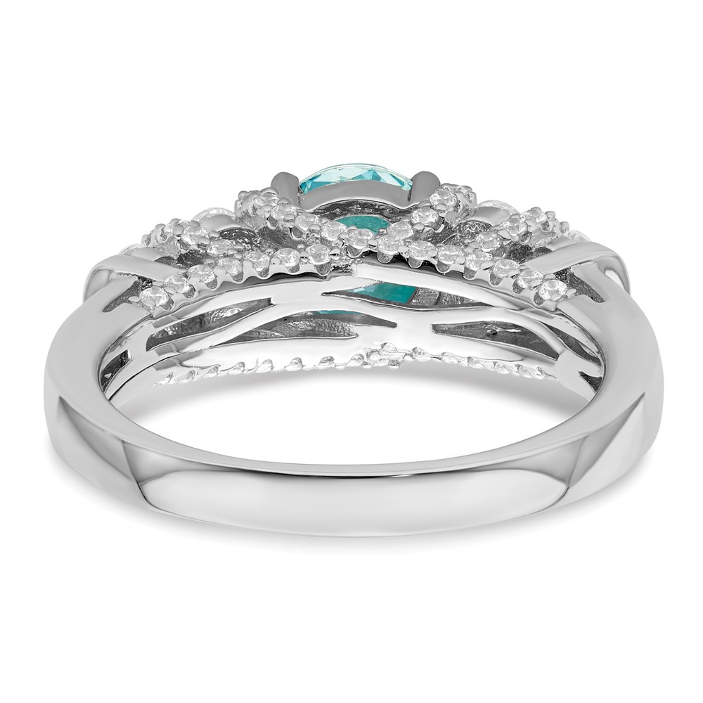 Sterling Silver Rhodium plated Blue Crystal & CZ Ring (QR7350-6)